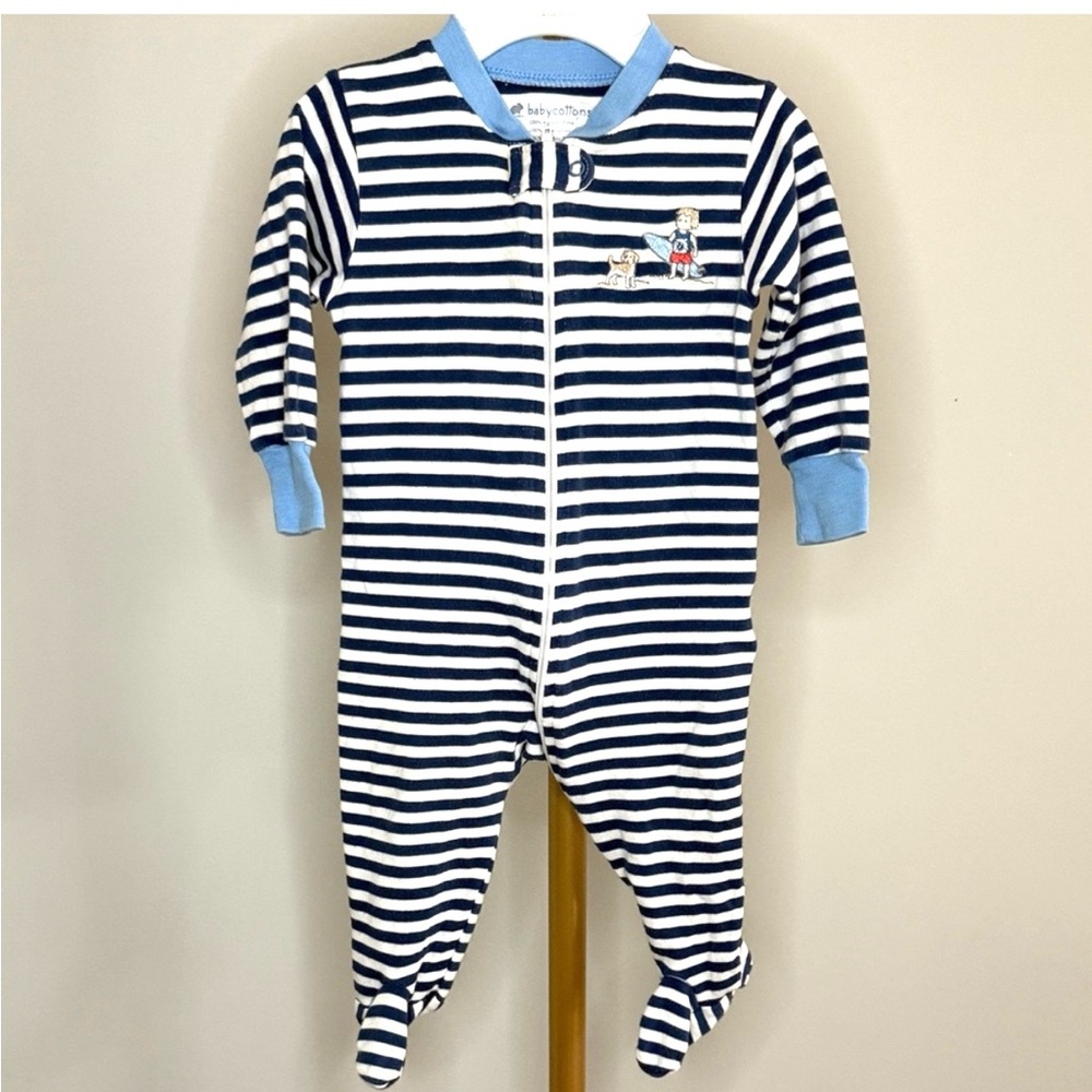 BabyCottons Navy and White Striped Kids Footie 3 Months Baby 100% Pima Cotton